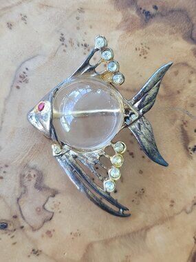 Retro Sterling, Jelly Belly & Rhinestone Fish Brooch